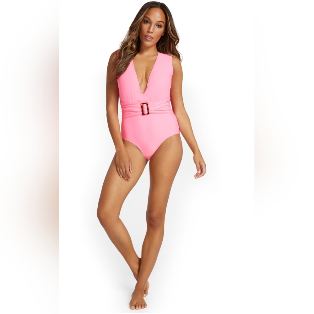 Women's one piece bathing suit, v-neck with belt and buckle NWT
